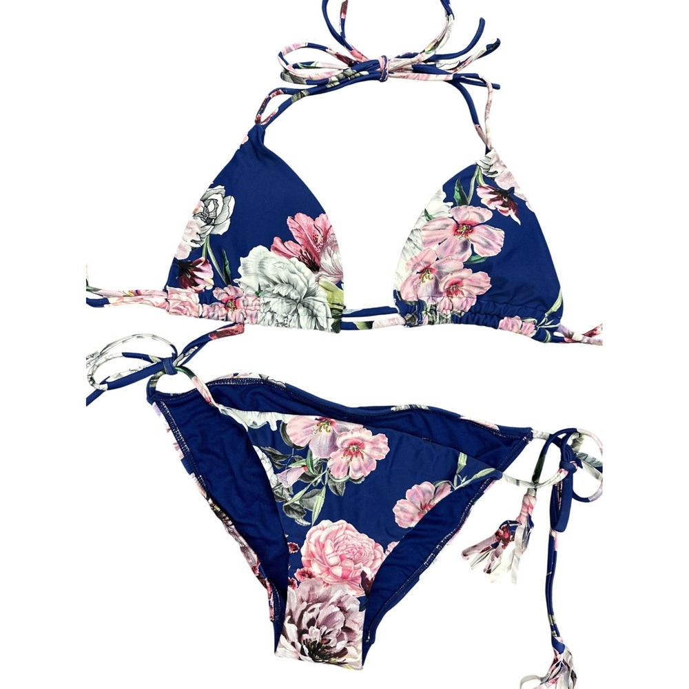 Rachel Rachel Roy Blue Floral String Bikini S